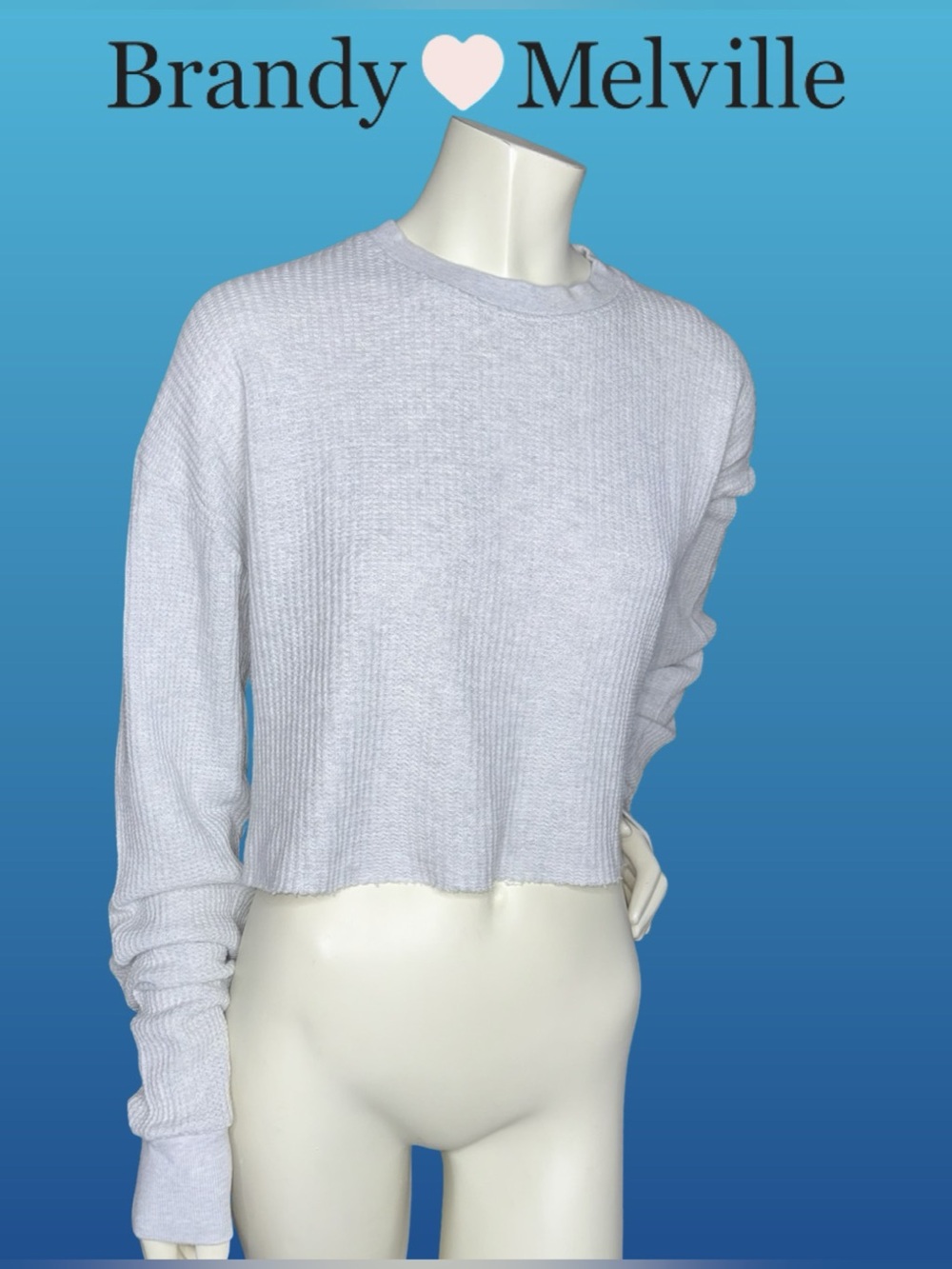 Brandy Melville Gray Waffle Knit Cropped Thermal Top One Size